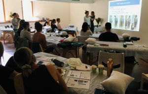 Liz Howard teaching osteopaths treating pelvic pain at her CPD course